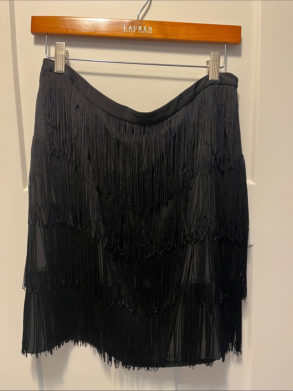 Ralph Lauren Black Tiered Fringe Midi Skirt